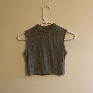 Cropped ribbed gray high neck tank top